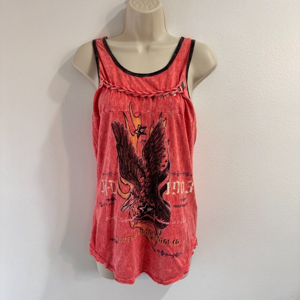 Vintage Y2K Harley Davidson Tank Top Womens S / M Pink Eagle Motorcycle Sheer